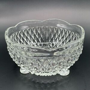 Indiana Glass Vintage Diamond Point Clear Glass Footed Candy Dish Bowl 5”